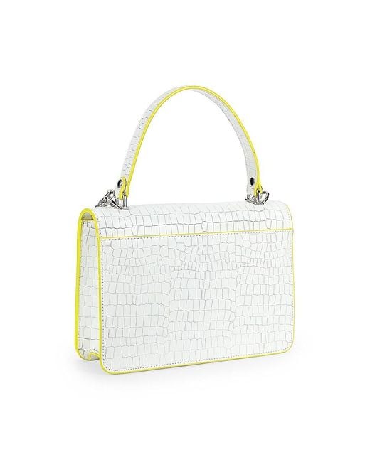 Karl Lagerfeld White Simone Croc Embossed Leather Two Way Top Handle Bag