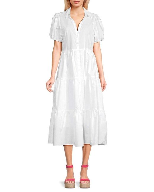 DKNY Poplin Tiered Midi Dress in White Lyst Canada