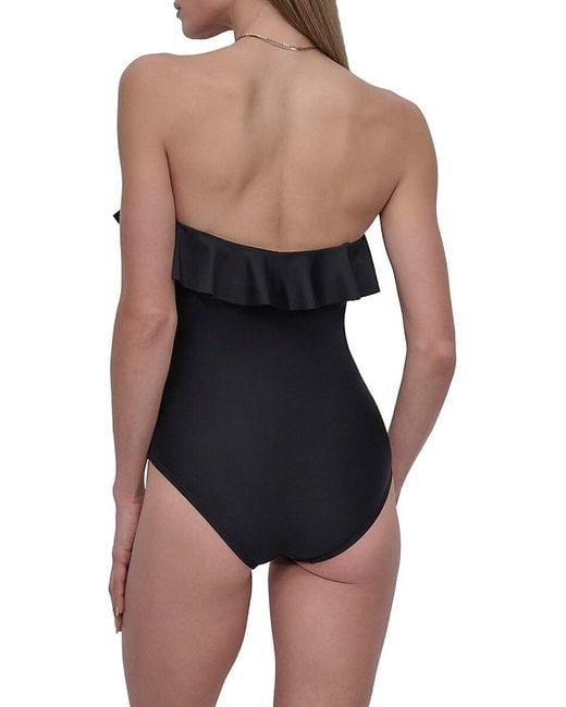 DKNY Blue Ruffled Bandeau One-Piece Swimsuit