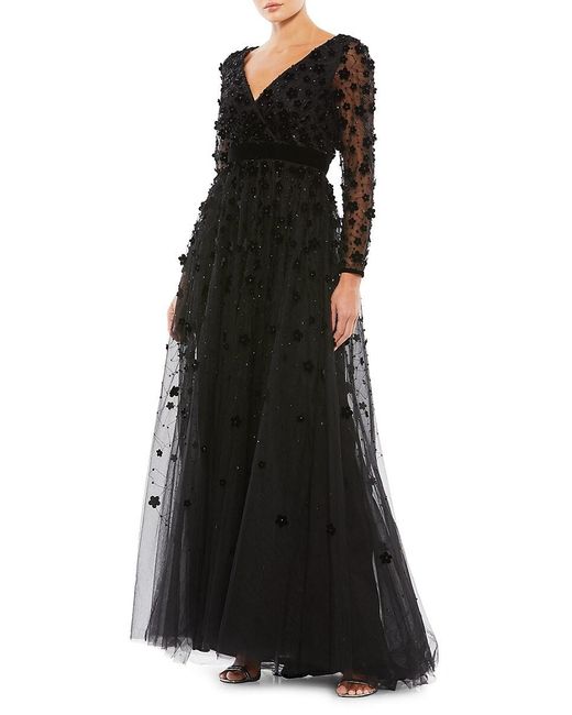 Mac Duggal Synthetic Floral-applique Flare Gown in Black | Lyst UK
