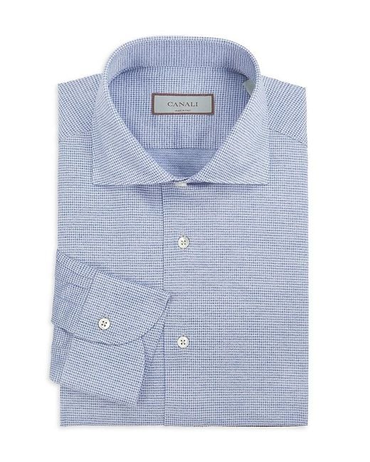 Canali Blue Houndstooth Cotton Dress Shirt for men