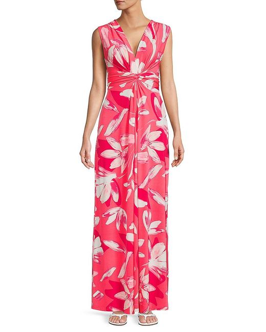 Eliza J Pink Floral Twist Front Maxi Dress