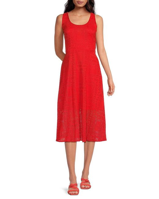 Karl Lagerfeld Red Logo Lace Midi Dress