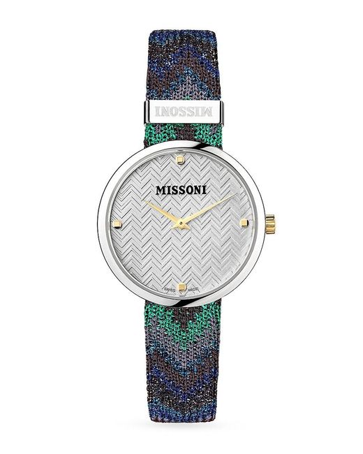 Missoni White M1 34mm Stainless Steel & Fabric Strap Watch