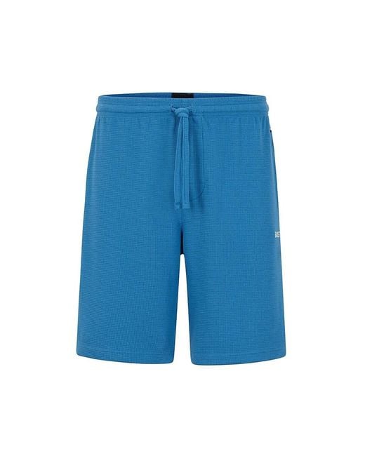 Boss Blue Logo Embroidered Pajama Shorts for men