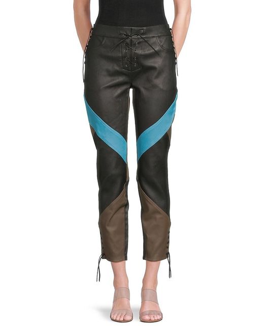 Etro Colorblock Leather Lace-Up Ankle Pants in Green | Lyst