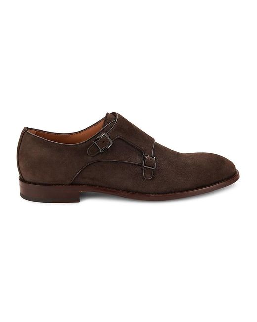 Boss Brown Honord Suede Double Monk Strap Shoes for men