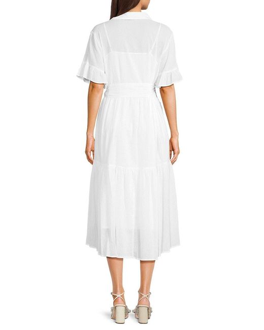 Tommy Hilfiger White Tiered Belted Midi Dress