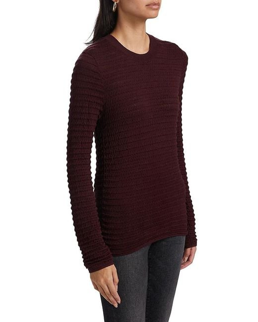 FRAME Red Smocked Silk-Cotton Crewneck Top