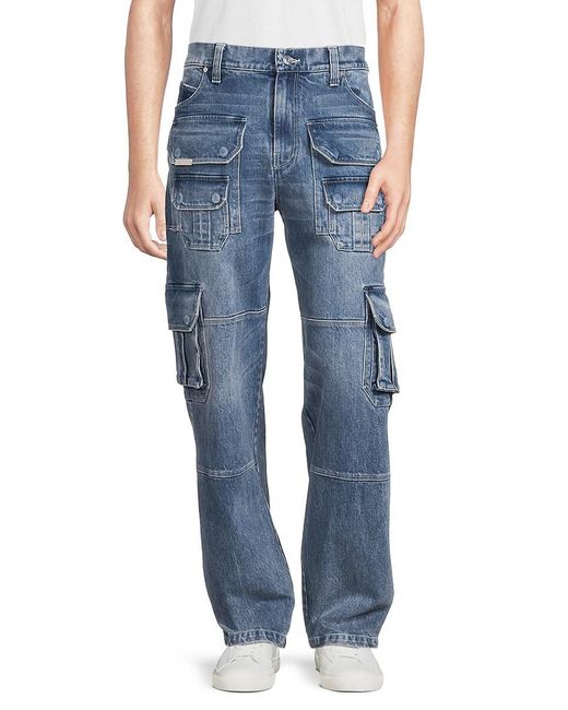RTA Blue High Rise Cargo Jeans for men