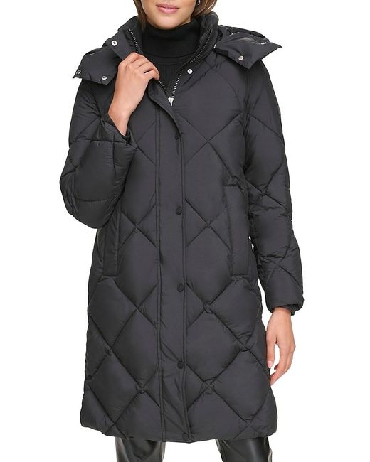 DKNY Black Diamond Quilted & Hooded Puffer Coat