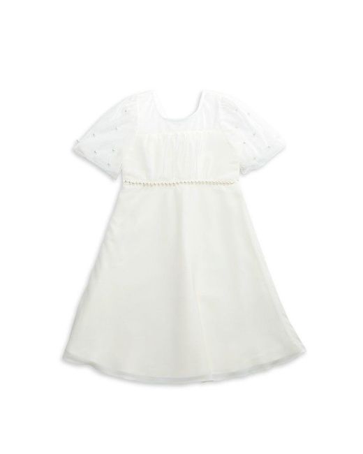 Badgley Mischka White Girl's Emma Faux Pearl Dress