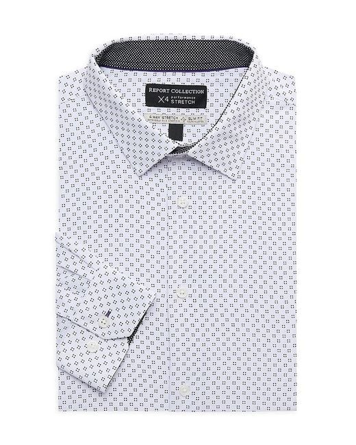 Report Collection White Slim Fit Geometric Print Dress Shirt for men
