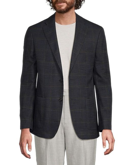 Tommy Hilfiger Black Windowpane Wool-Blend Modern-Fit Sport Coat for men