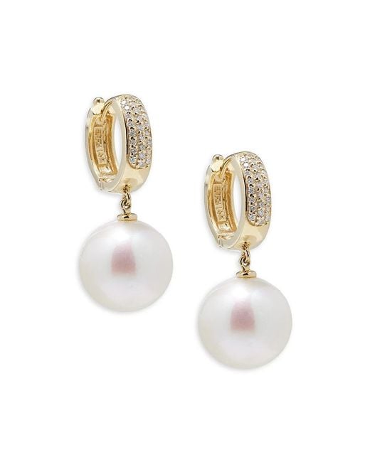 Effy White 14K, Freshwater Pearl & 0.37 Tcw Diamond Drop Earrings