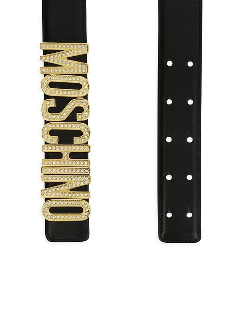Moschino Black Crystal Embellished Logo Leather Belt