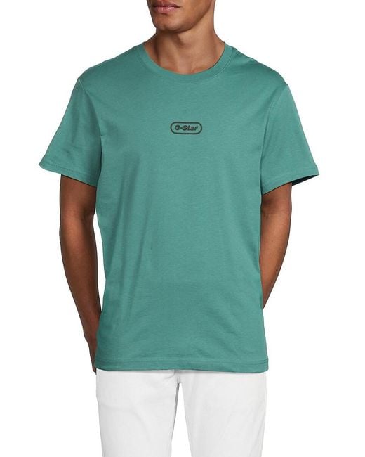 G-Star Green Logo Crewneck Cotton T-Shirt for men