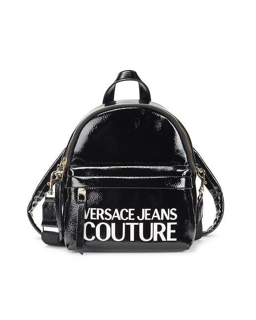 Versace Jeans Black Faux Leather Convertible Logo Backpack