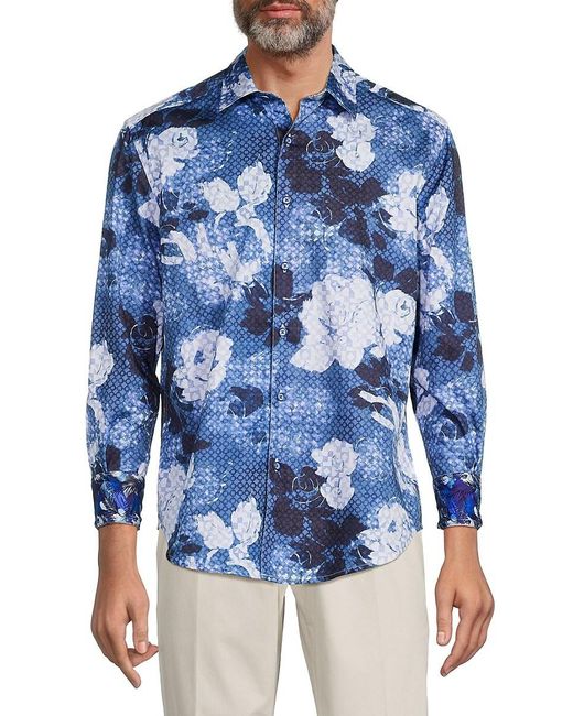 Robert Graham Blue Dark Crystal Floral Sport Shirt for men