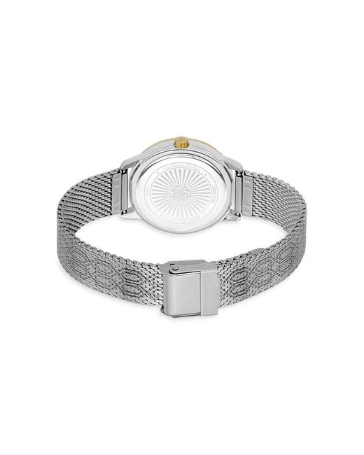 Roberto Cavalli Metallic 32mm Two Tone Stainless Steel & Mother Of Pearl & Crystal Studded Bracelet Watch