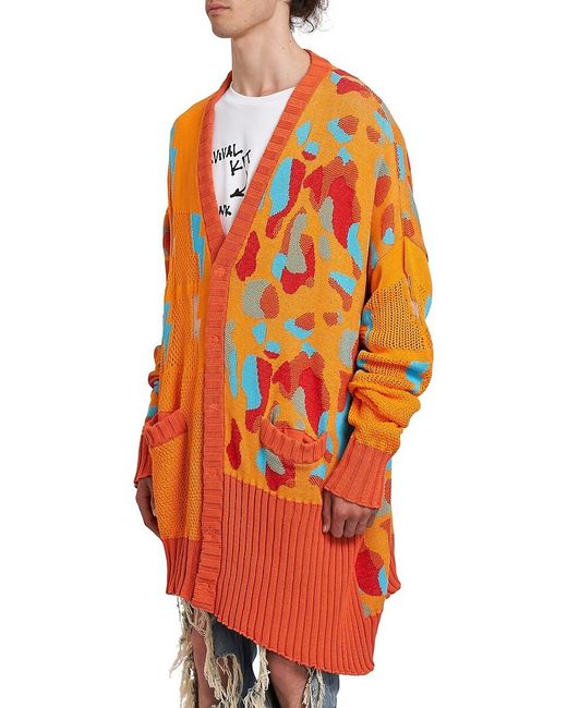 Members of The Rage Orange Jaquard Asymmetrical Cotton Cardigan for men