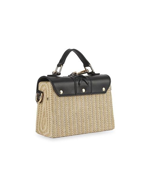 Surell Black Woven Straw & Faux Leather Top-handle Bag
