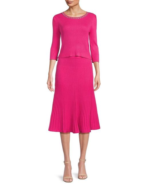 Nanette Lepore Pink 2-piece Ribbed Sweater & Midi Skirt Set