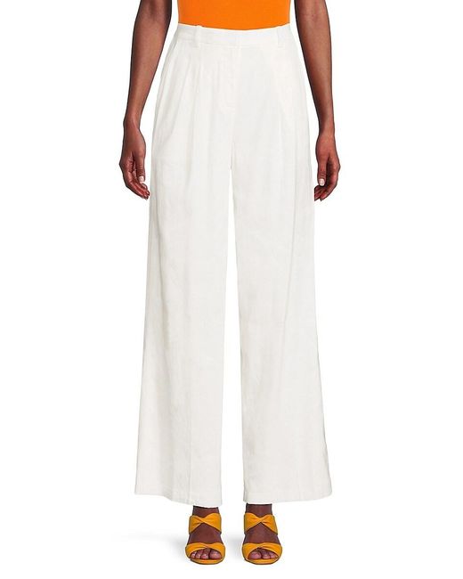 Calvin Klein White Pleated Linen Blend Pants
