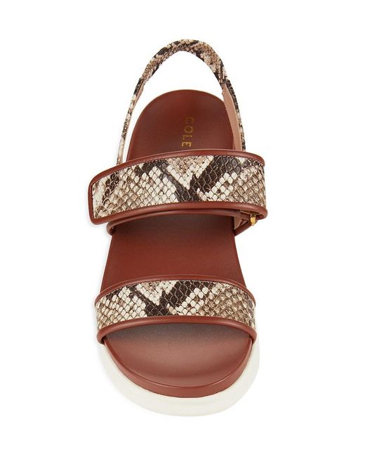 Cole Haan Brown Zerogrand Meritt Python Embossed Leather Sandals