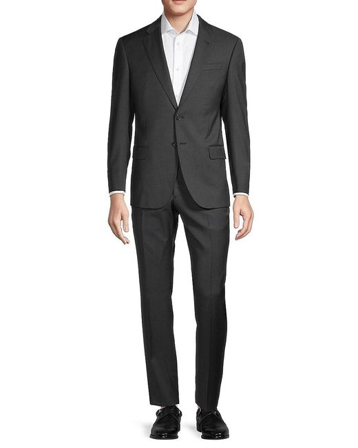 Emporio Armani Black Micro Textured Wool Suit for men