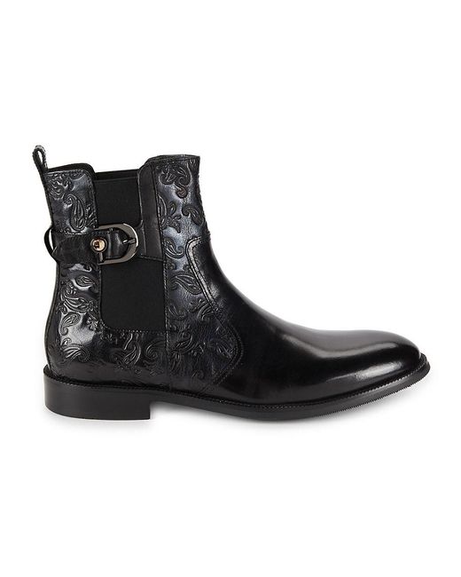 Robert Graham Black Trento Paisley Leather Chelsea Boots for men
