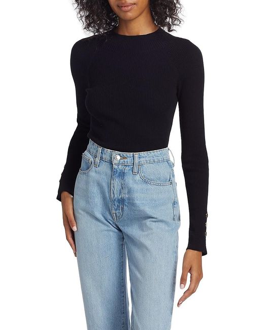 10 Crosby Derek Lam Blue Kassandra Rib-Knit Button-Cuff Sweater