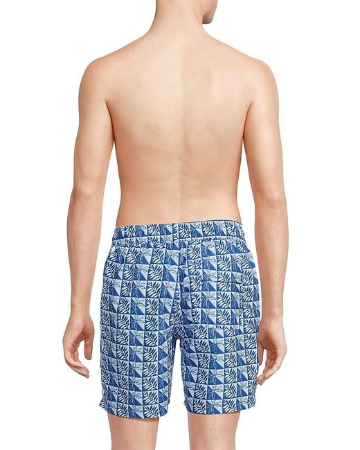 Slate & Stone Blue 'Cabo Leaf Print Swim Shorts for men