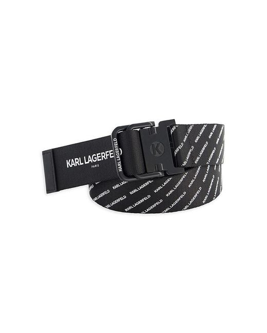 Karl Lagerfeld Black Logo Double D Ring Webbing Belt for men