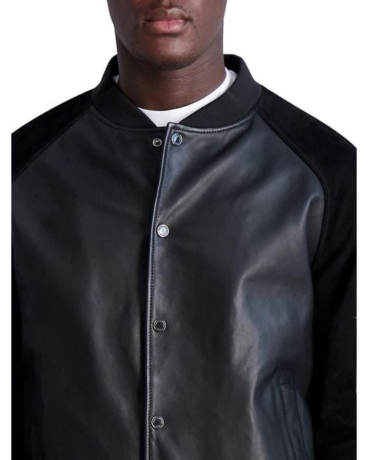 Karl Lagerfeld Black Suede Leather Bomber Jacket for men