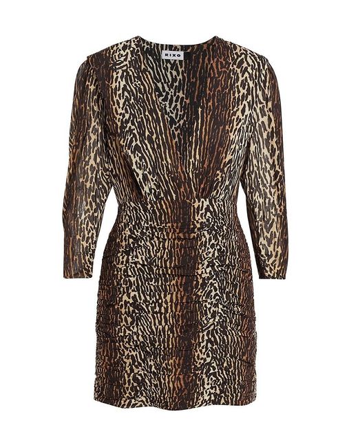 Rixo Black Golden Leopard Stretch Silk Mini Dress