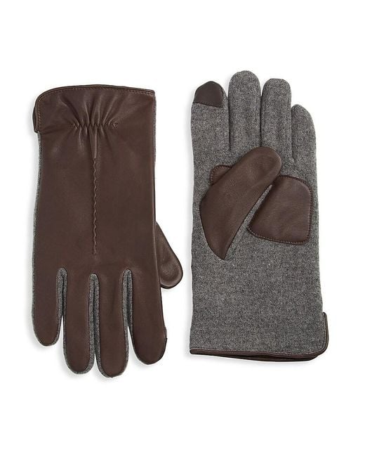 Saks Fifth Avenue Brown Collection Tech Touch Mixed Media Gloves for men