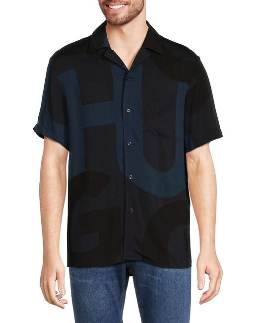HUGO Black Ellino Logo Short Sleeve Shirt for men