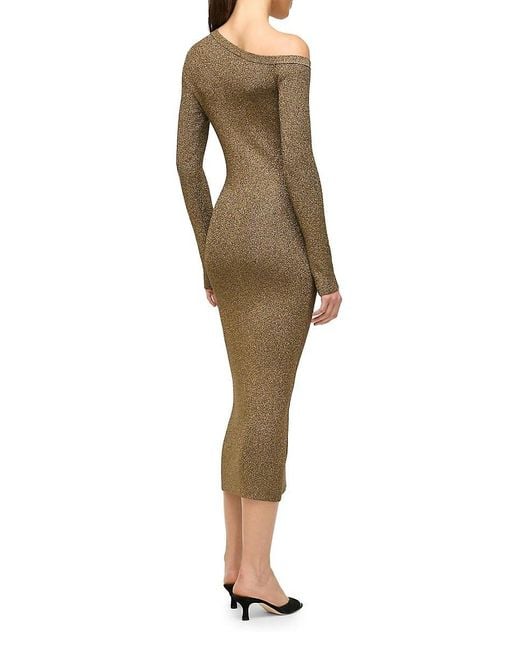 Staud Natural Craftsman Metallic Rib-Knit Asymmetric Sweaterdress