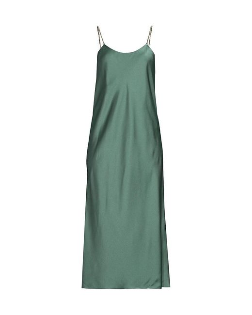 Ba&sh Green Embellished Satin Midi Slip Dress