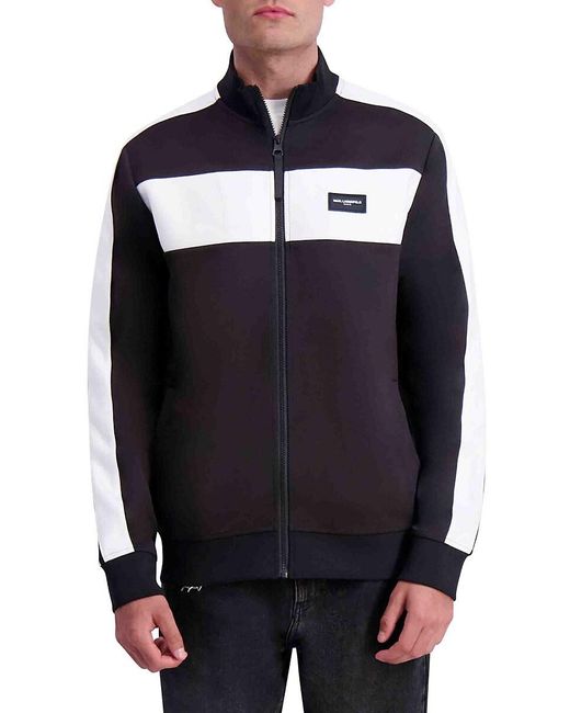 Karl Lagerfeld Blue Colorblock Stand Collar Track Jacket for men