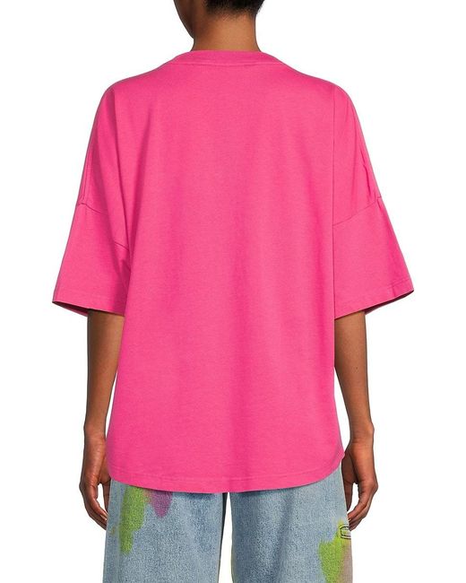 Palm Angels Pink Logo Crewneck Cotton T-shirt