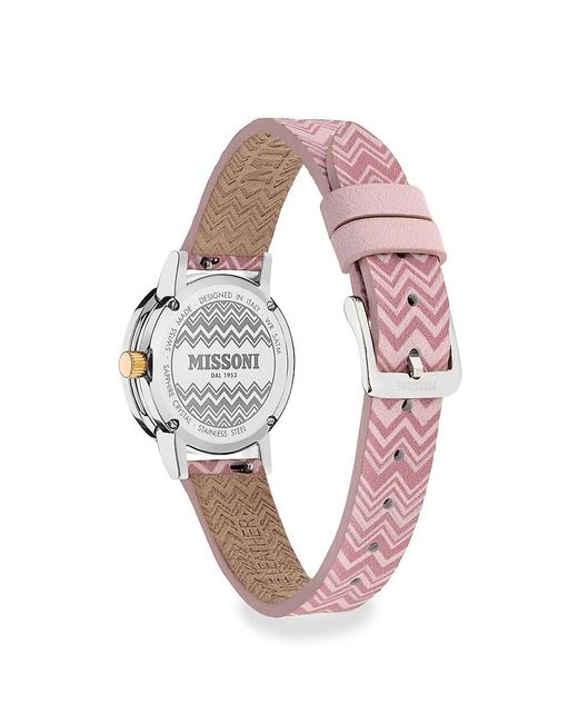 Missoni Pink Estate 27mm Stainless Steel & Leather Strap Watch