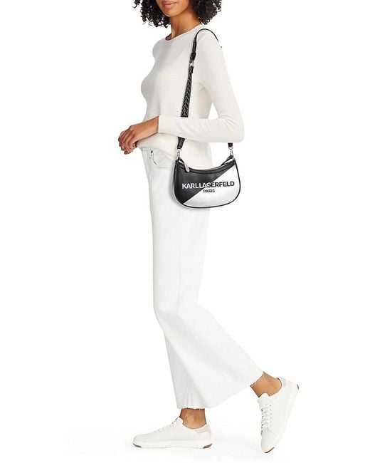 Karl Lagerfeld White Simone Colorblock Leather Hobo Bag