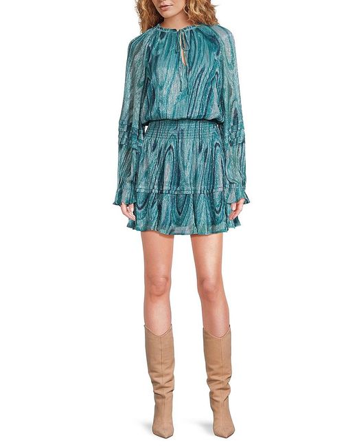 Ramy Brook Blue Reneta Metallic Blouson Minidress