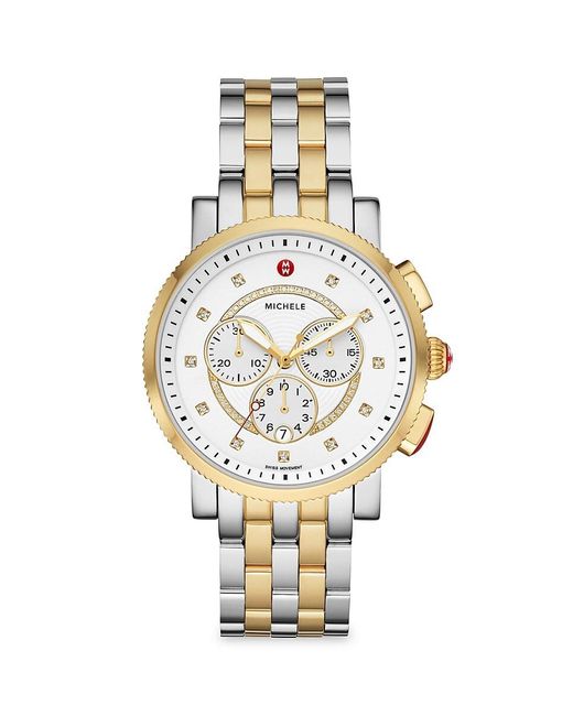 Michele Sport Sail 42mm Two Tone 18k Gold, Stainless Steel & Diamond ...