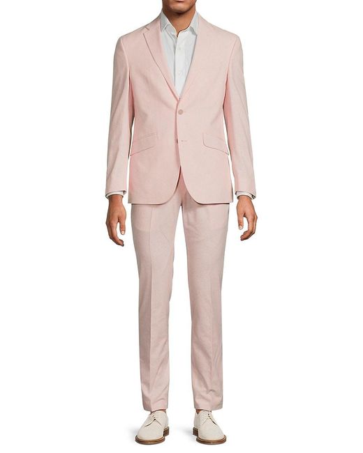 Kenneth Cole Pink Linen & Cotton Tailored Fit Suit for men