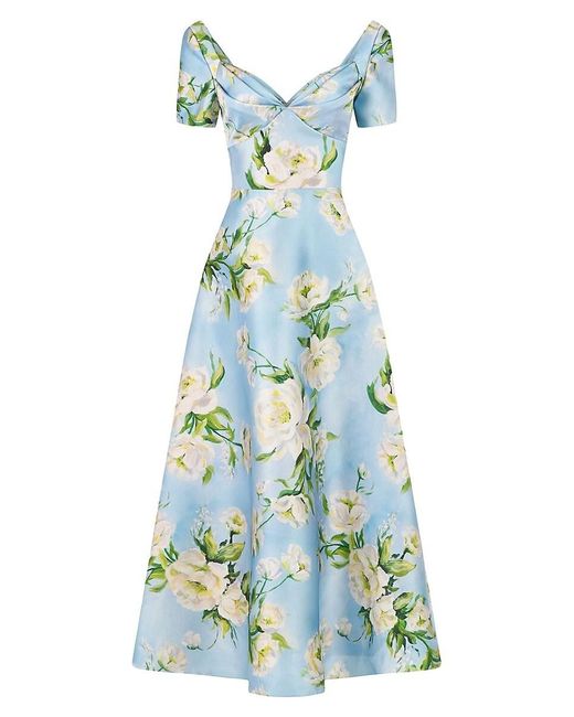 THEIA Blue Anisa Floral Midi Dress