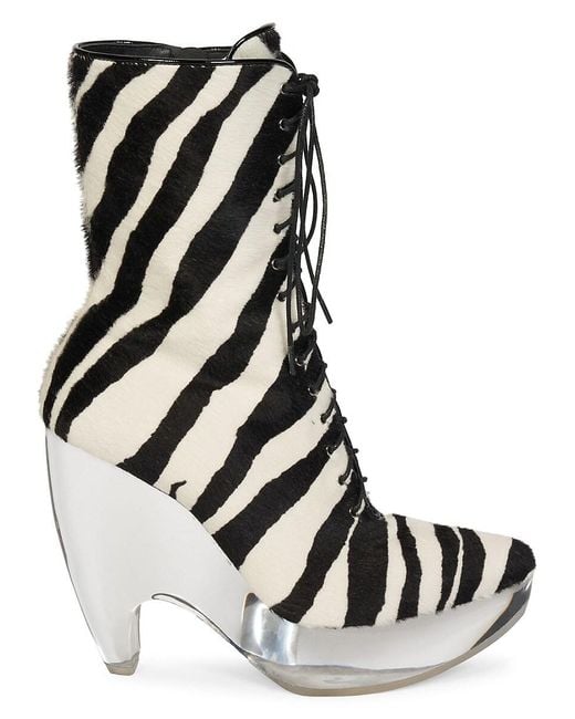 Alaïa Black Plexi Zebra Print Calf Hair Platform Boots