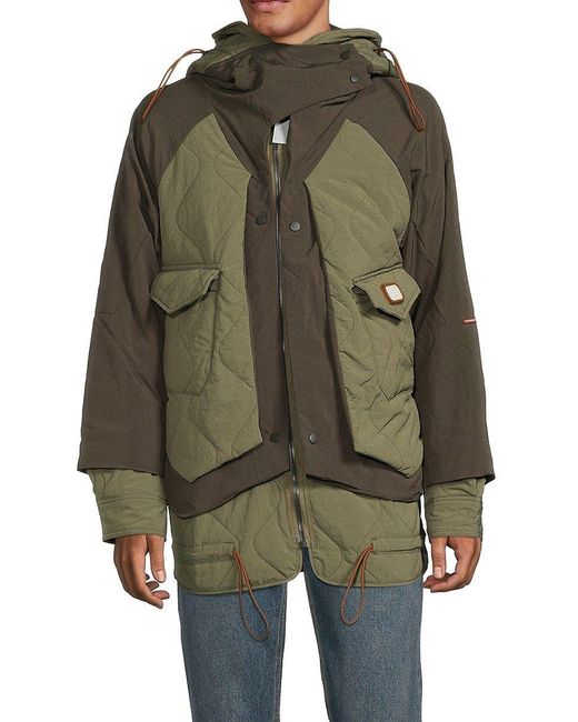 Scotch & Soda Green Colorblock Quilted Puffer Jacket for men